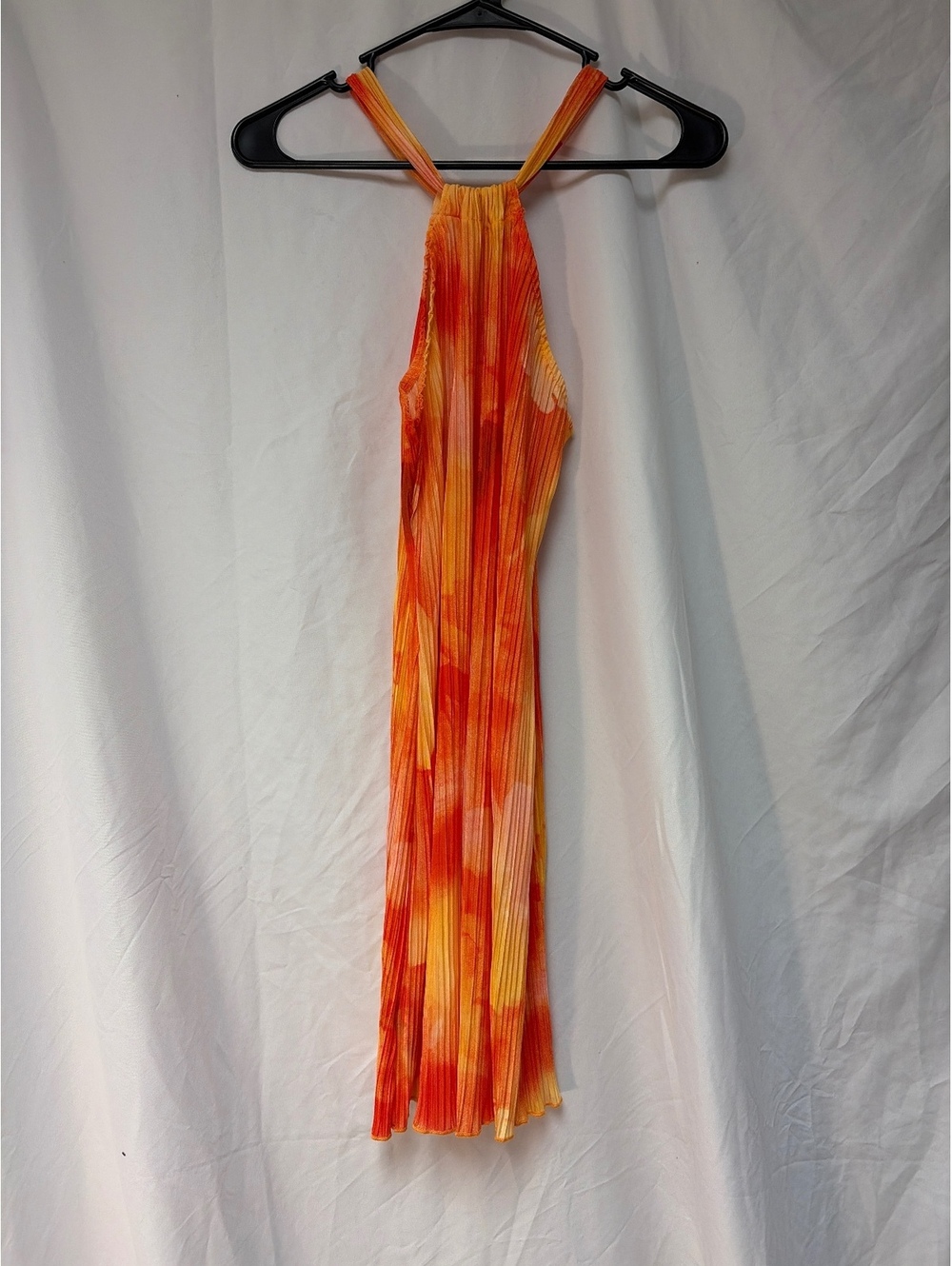 Pleated Orange and Yellow Halter Neck Dress